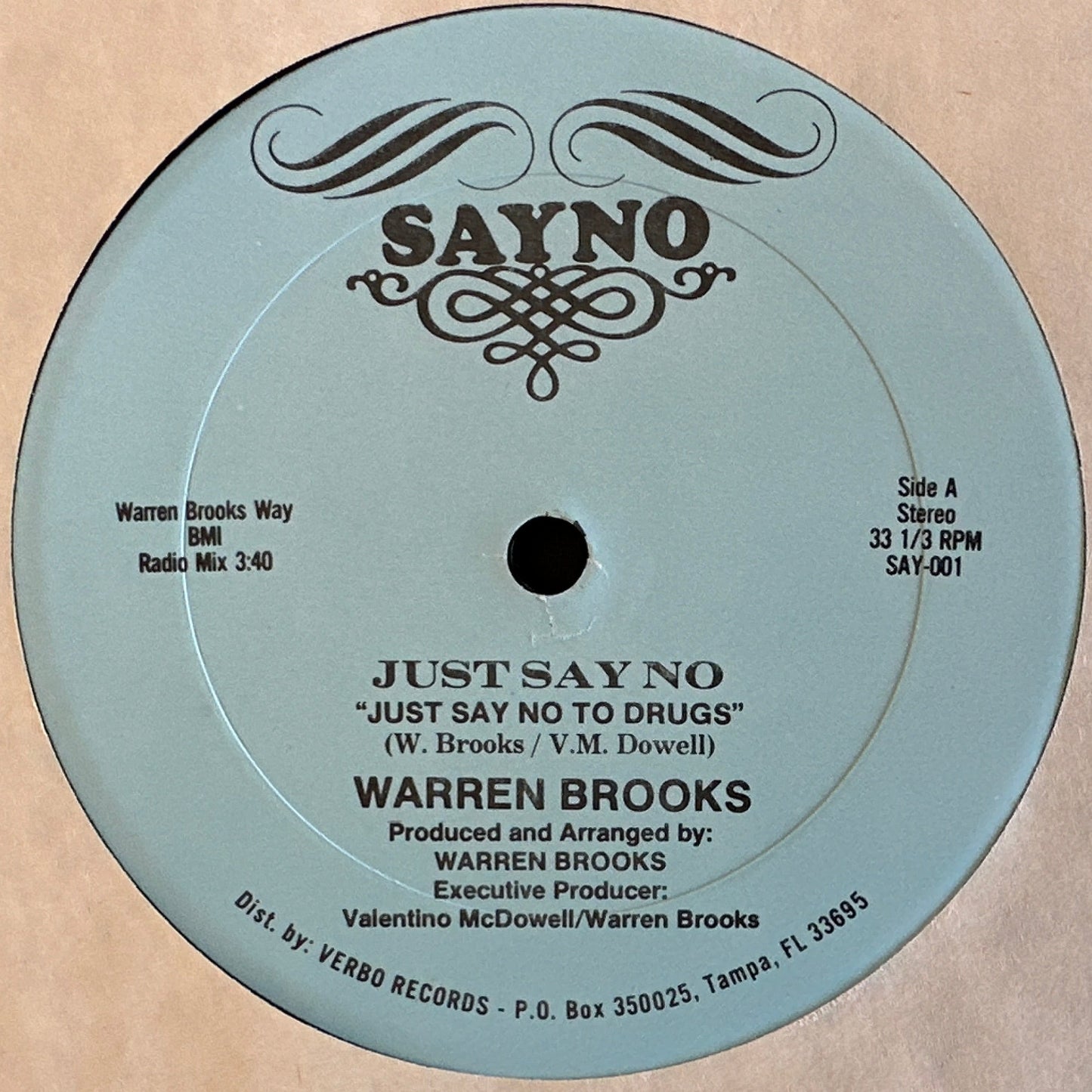 Warren Brooks – Just Say No To Drugs 12" Electro Boogie / Modern Soul 80's