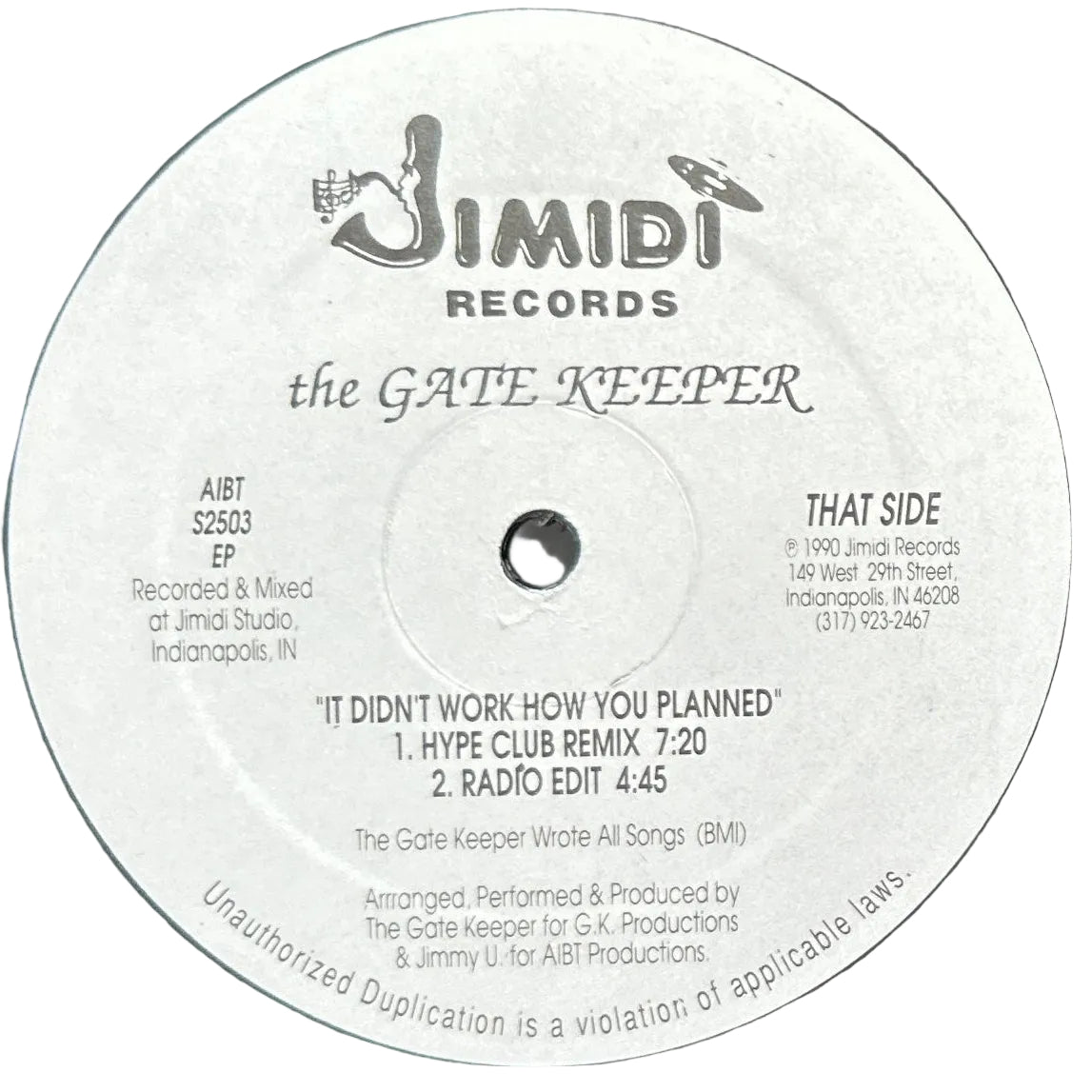 The Gate Keeper – It Didn't Work How You Planned 12" Modern Soul / Swing R&B 1990 Indie