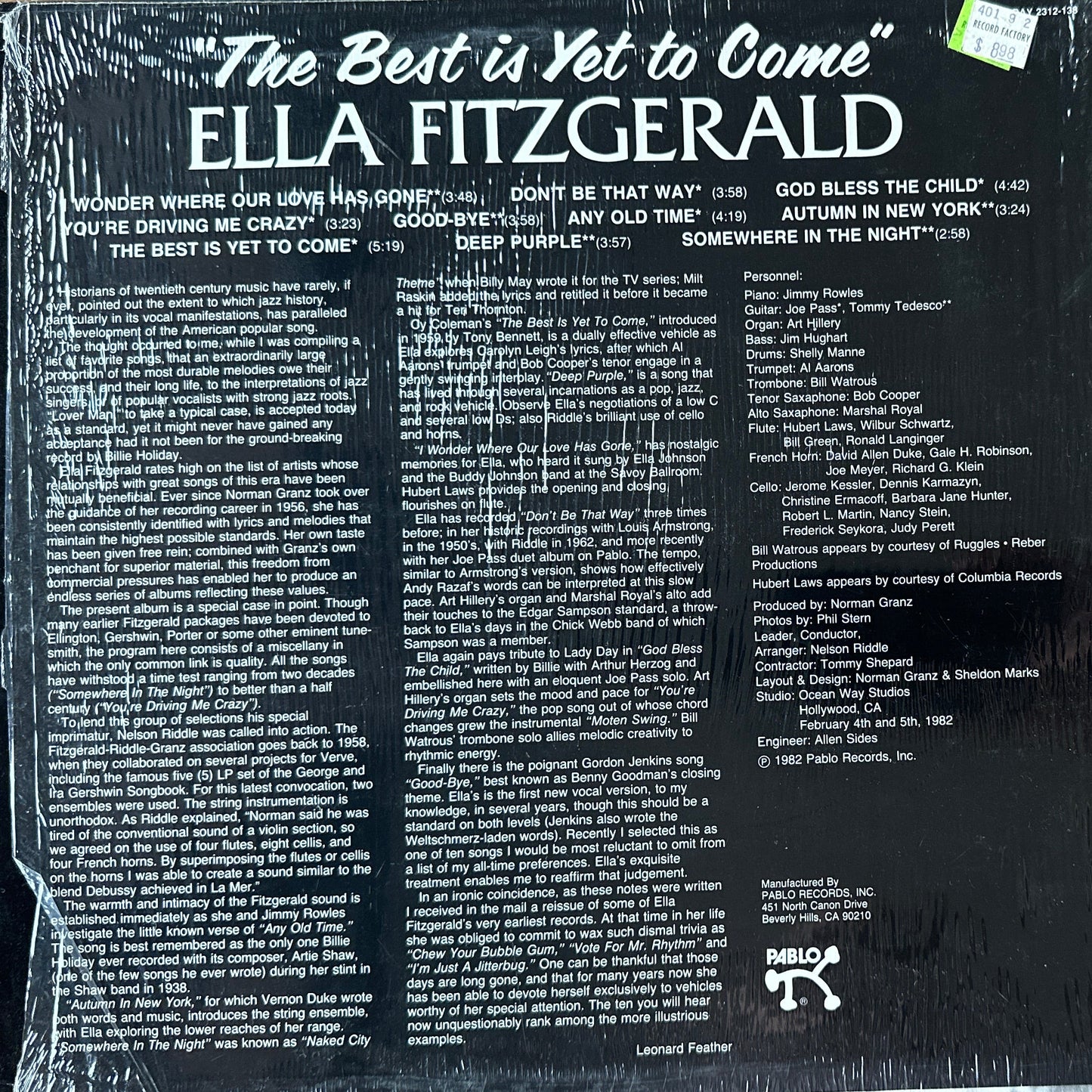 Ella Fitzgerald – The Best Is Yet To Come LP Jazz 1982