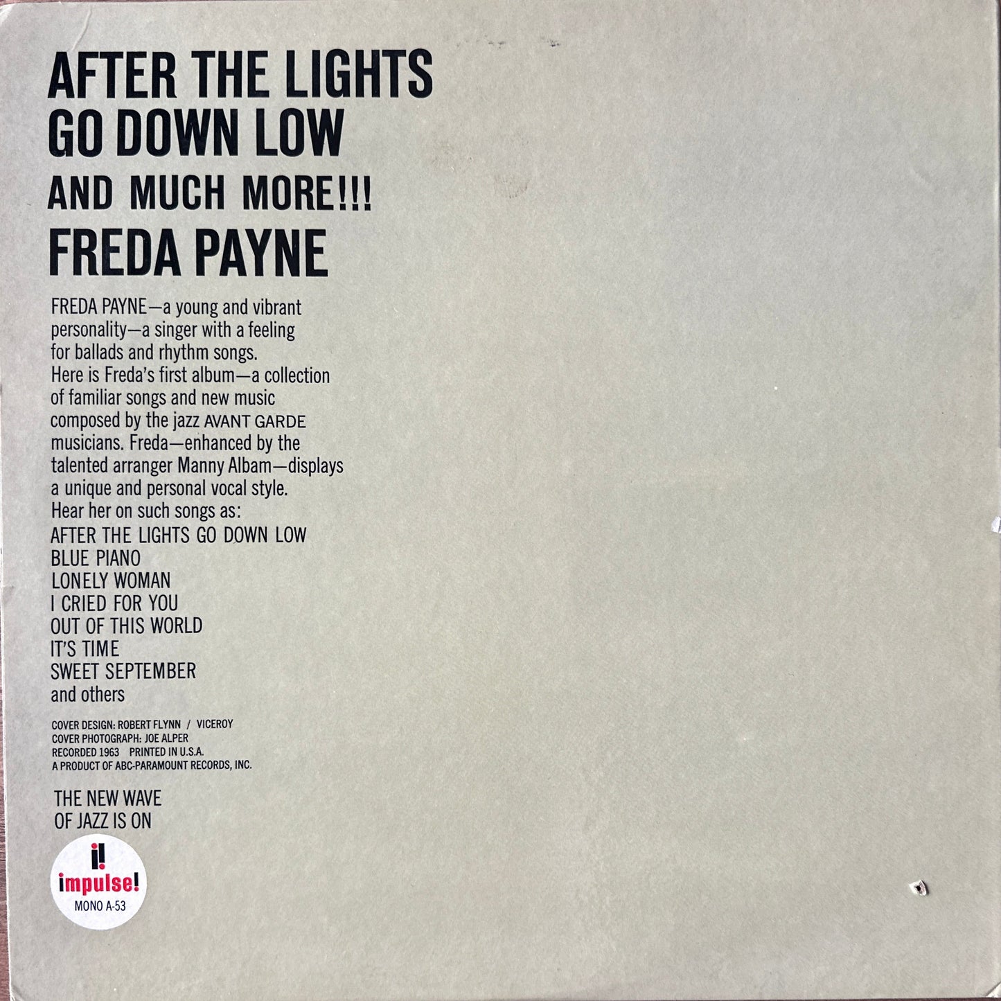 Freda Payne – After The Lights Go Down Low And Much More!!! LP Jazz 1967 Gatefold