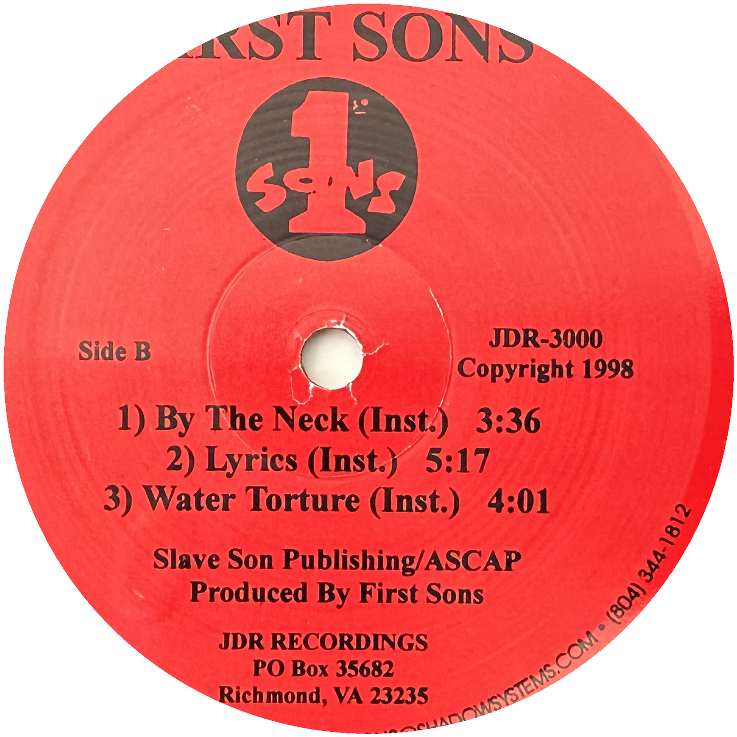 First Sons The First Sons – By The Neck / Lyrics / Water Torture 12" Hip Hop / Rap 1998 Jdr Records