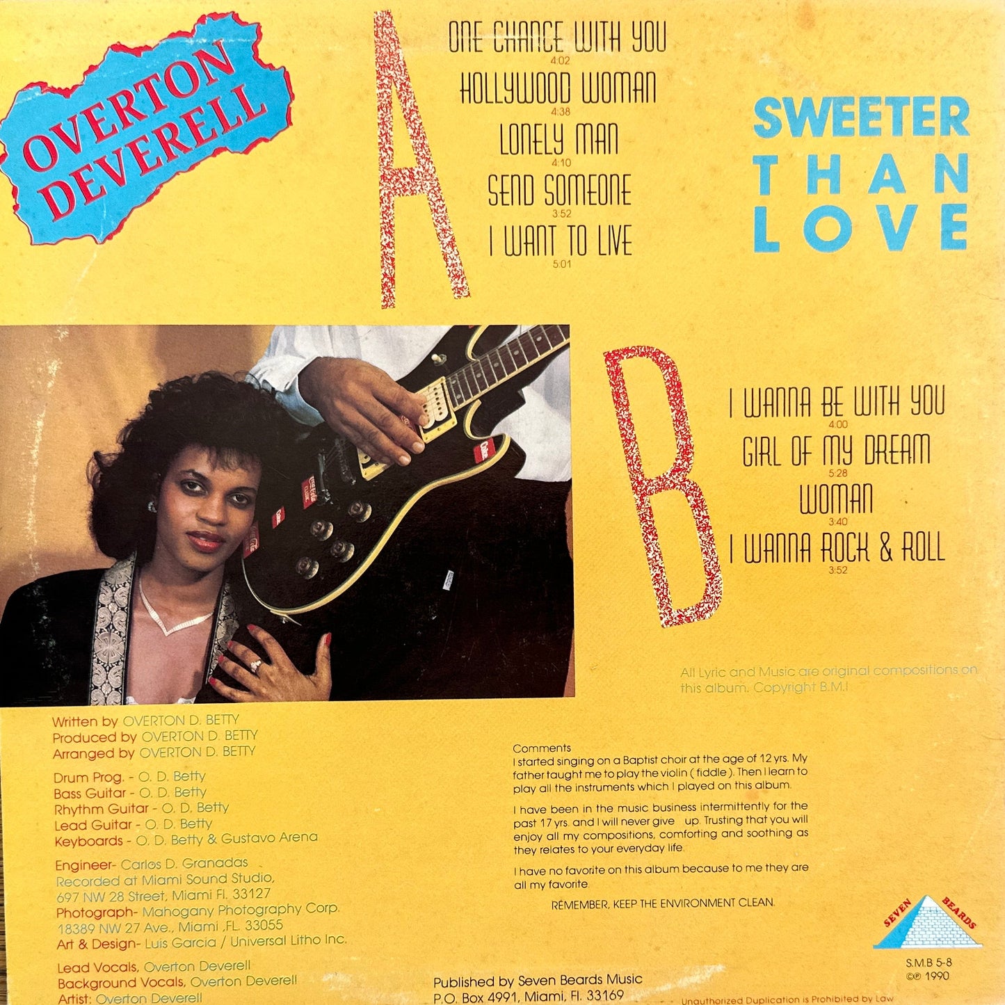 Overton Deverell – Sweeter Than Love LP Island Modern Soul 1990
