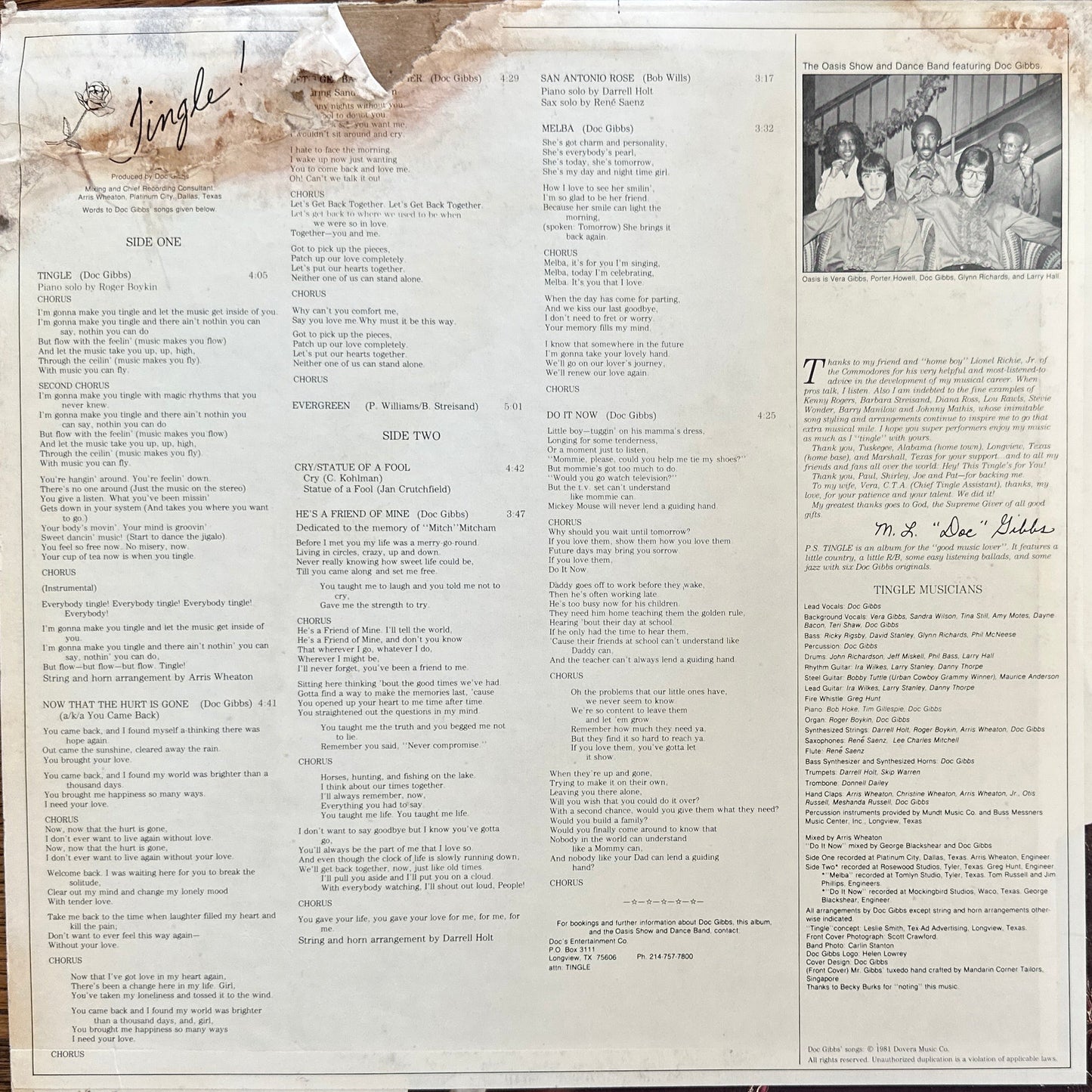 Doc Gibbs ‎– Tingle! LP Soul Funk / Jazz