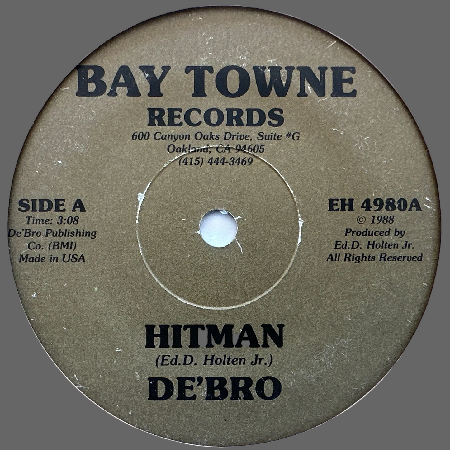 De'Bro – Hitman 7" Electro / Synth Modern Soul 1988 BAY TOWNE