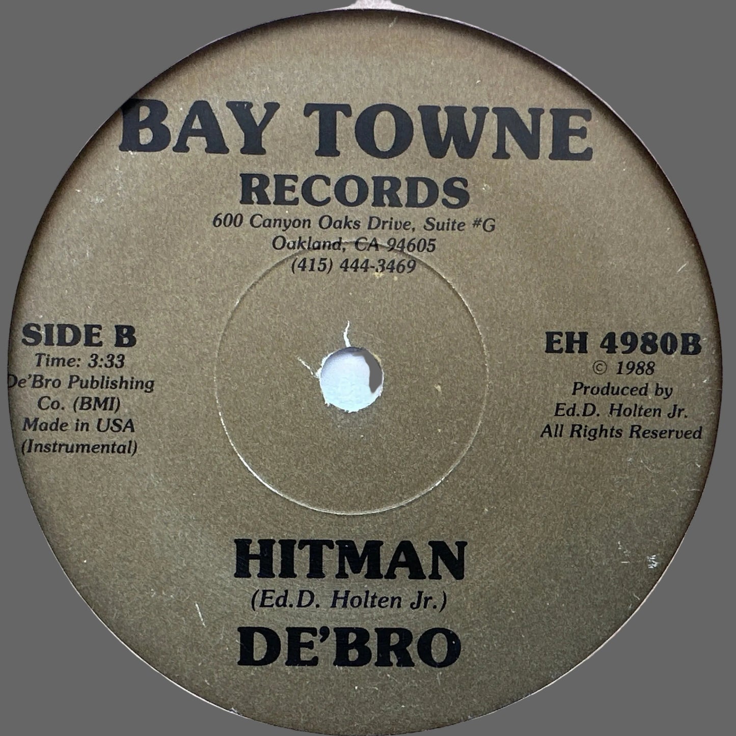 De'Bro – Hitman 7" Electro / Synth Modern Soul 1988 BAY TOWNE