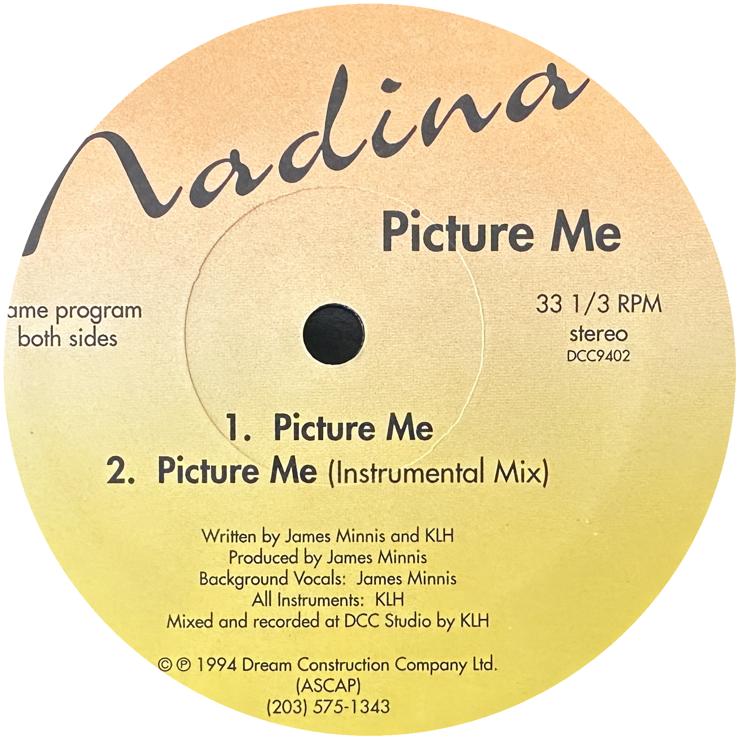 Nadina – Picture Me 12" R&B / Swing / Modern Soul 1994 Dream Construction Company Records