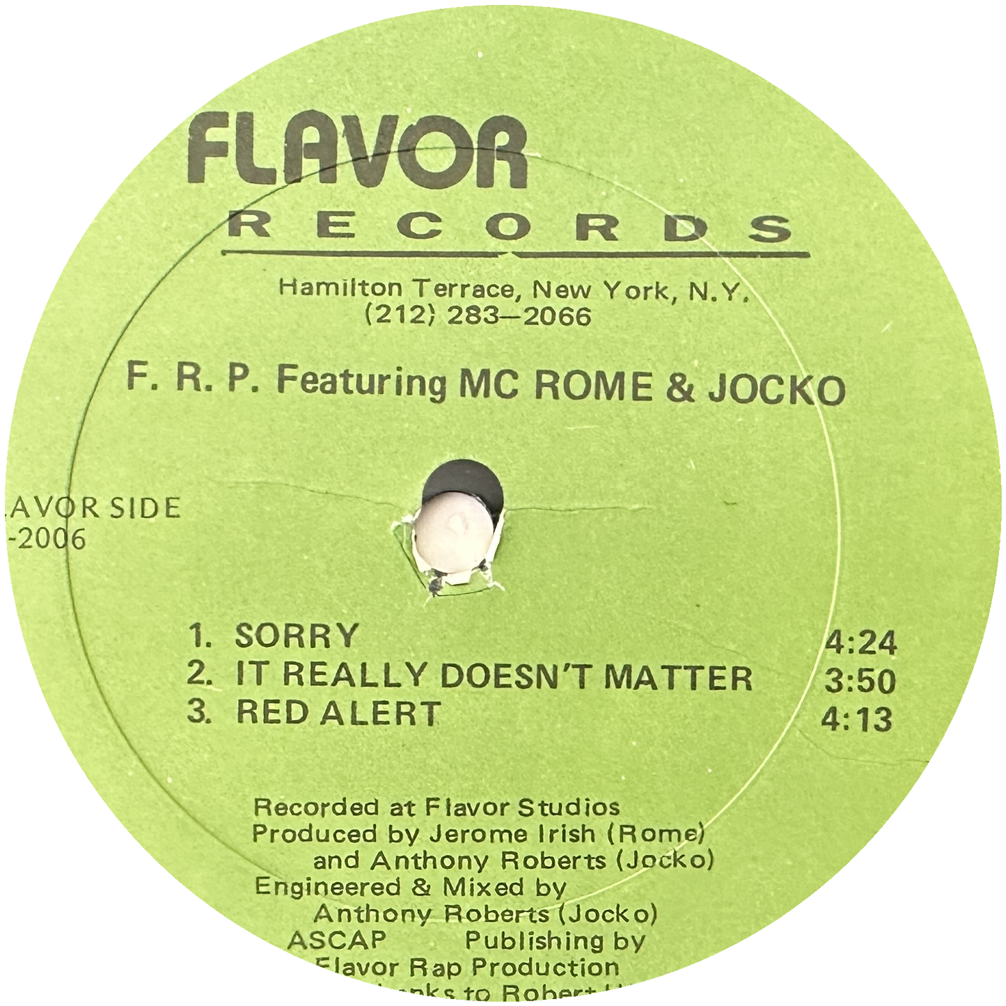 F. R. P. Featuring MC Rome & Jocko  ‎– Mic Check 12" Hip Hop / Rap 1991 Flavor Records