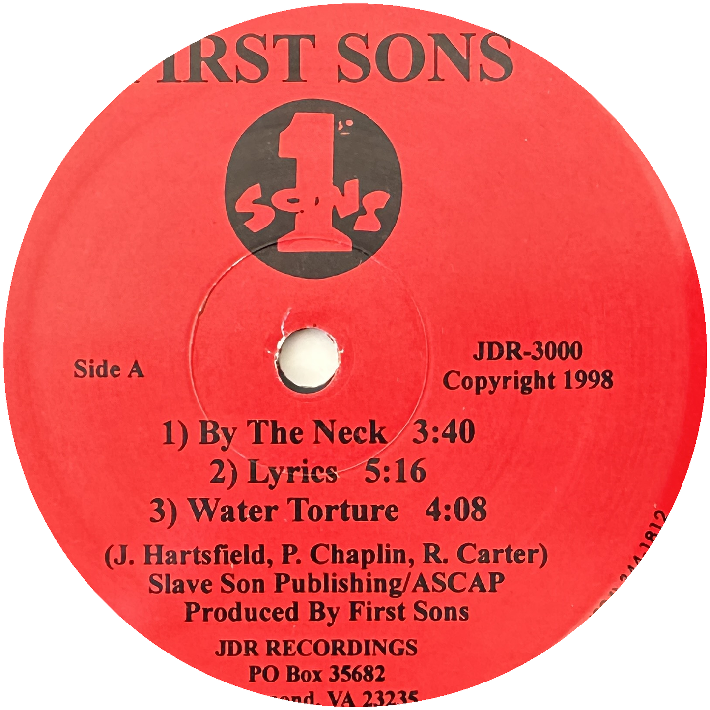 First Sons The First Sons  – By The Neck / Lyrics / Water Torture 12" Hip Hop / Rap 1998 Jdr Records
