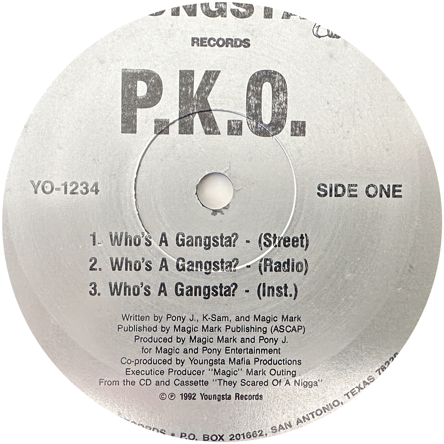 P.K.O. – Who's A Gangsta? / Rox II Riches 12" Hip Hop / Rap 1992 Youngsta Records