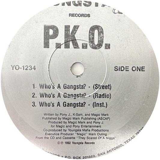 P.K.O. – Who's A Gangsta? / Rox II Riches 12" Hip Hop / Rap 1992 Youngsta Records