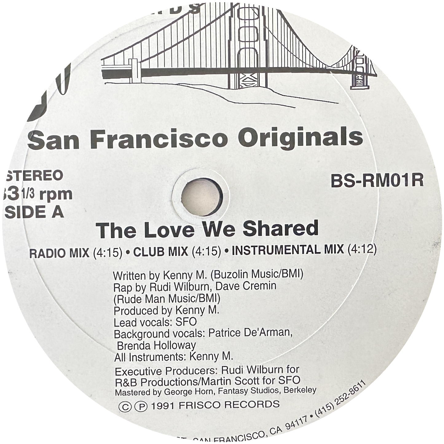 SFO San Francisco Originals ‎– The Love We Shared 12" R&B Swing 1991 Frisco Records