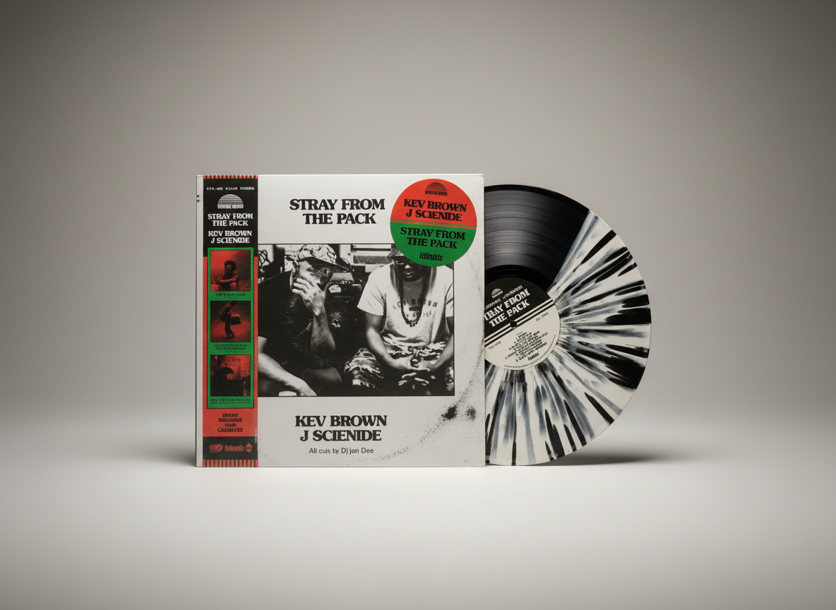 Kev Brown & James Scienide – Stray From The Pack LP Hip Hop / Rap Split Black/Black & White Splatter with Obi