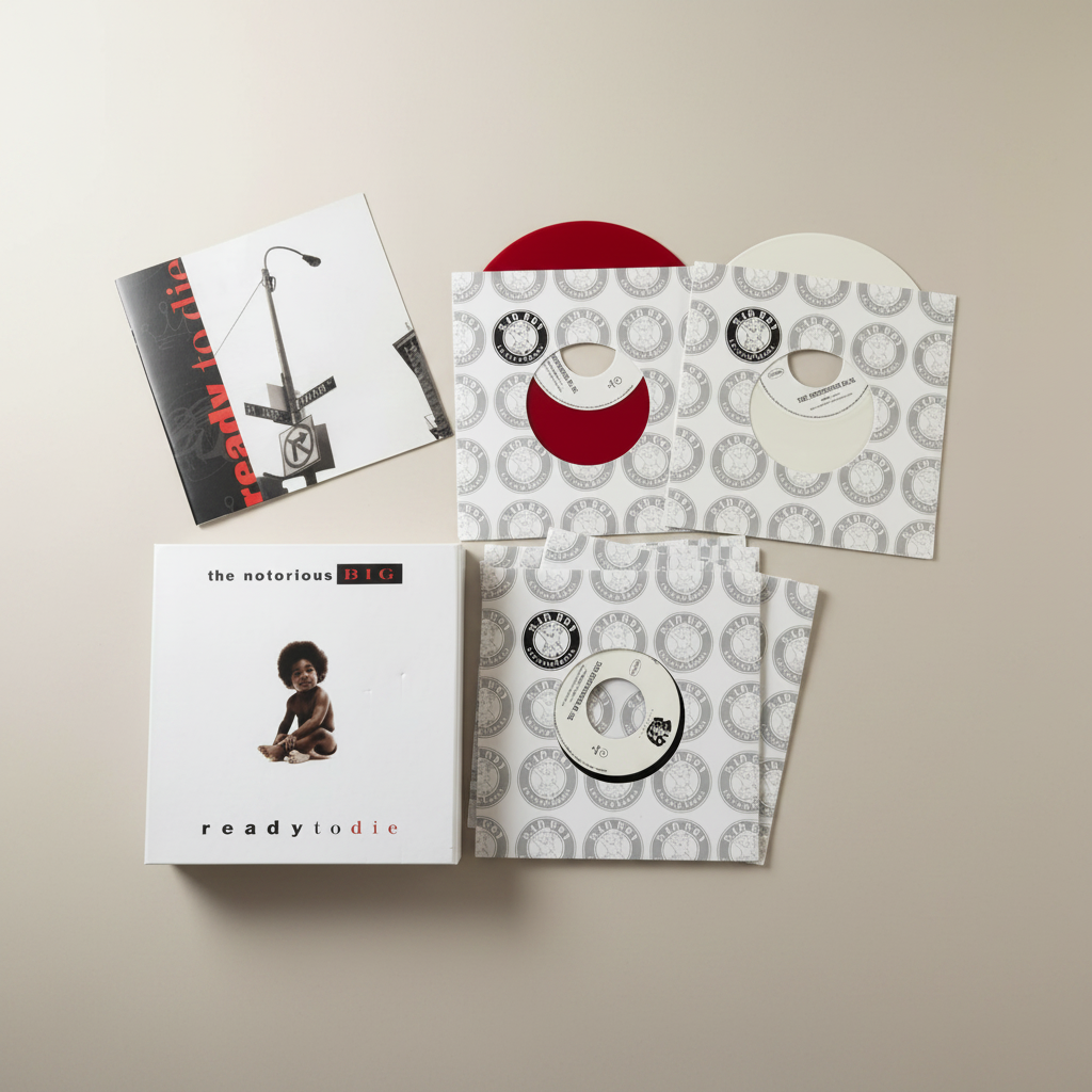 Notorious B.I.G. ‎– Ready To Die - Box Set, Album, Limited Edition, Numbered, 25th Anniversary 3 × Vinyl, 7", 45 RPM 3 × Vinyl, 7", 45 RPM, White 3 × Vinyl, 7", 45 RPM, Red