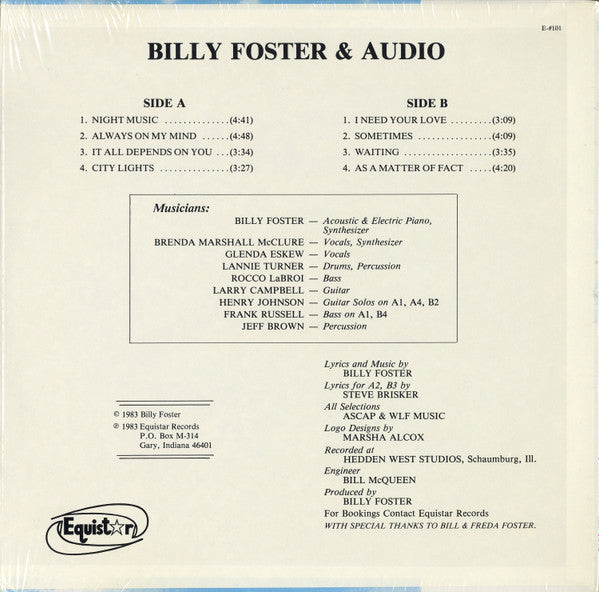 Billy Foster & Audio - S/t LP Vinyl Original 1983 Equistar Rec