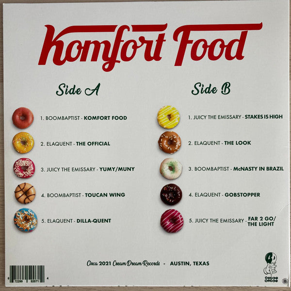 BoomBaptist Elaquent & Juicy The Emissary ‎– Komfort Food LP Hip Hop / Rap Green Colored Vinyl