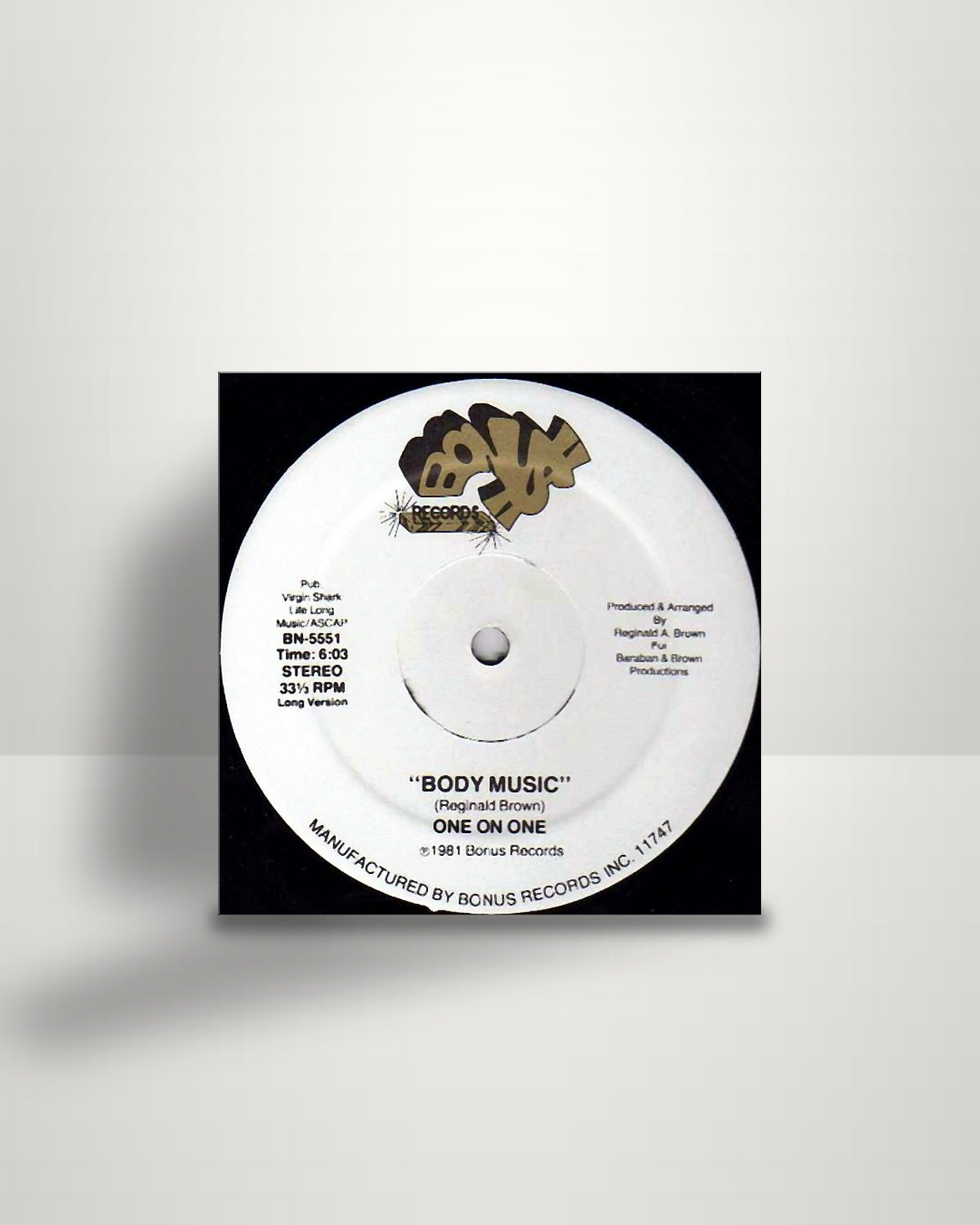 One On One – Body Music - 12" - Bonus Records US 1981