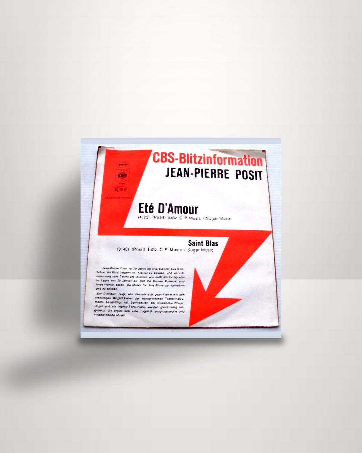 Jean-Pierre Posit – Eté D'Amour / Saint-Blas - 7" - CBS DE 1976