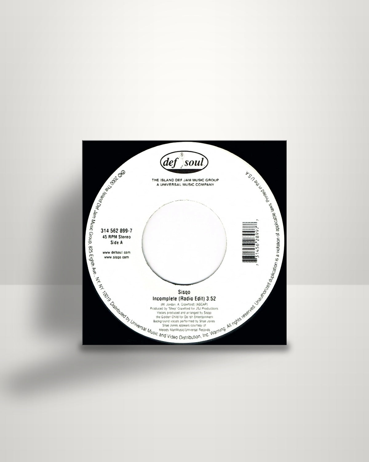 Sisqo – Incomplete - 7" - Def Soul US 2000