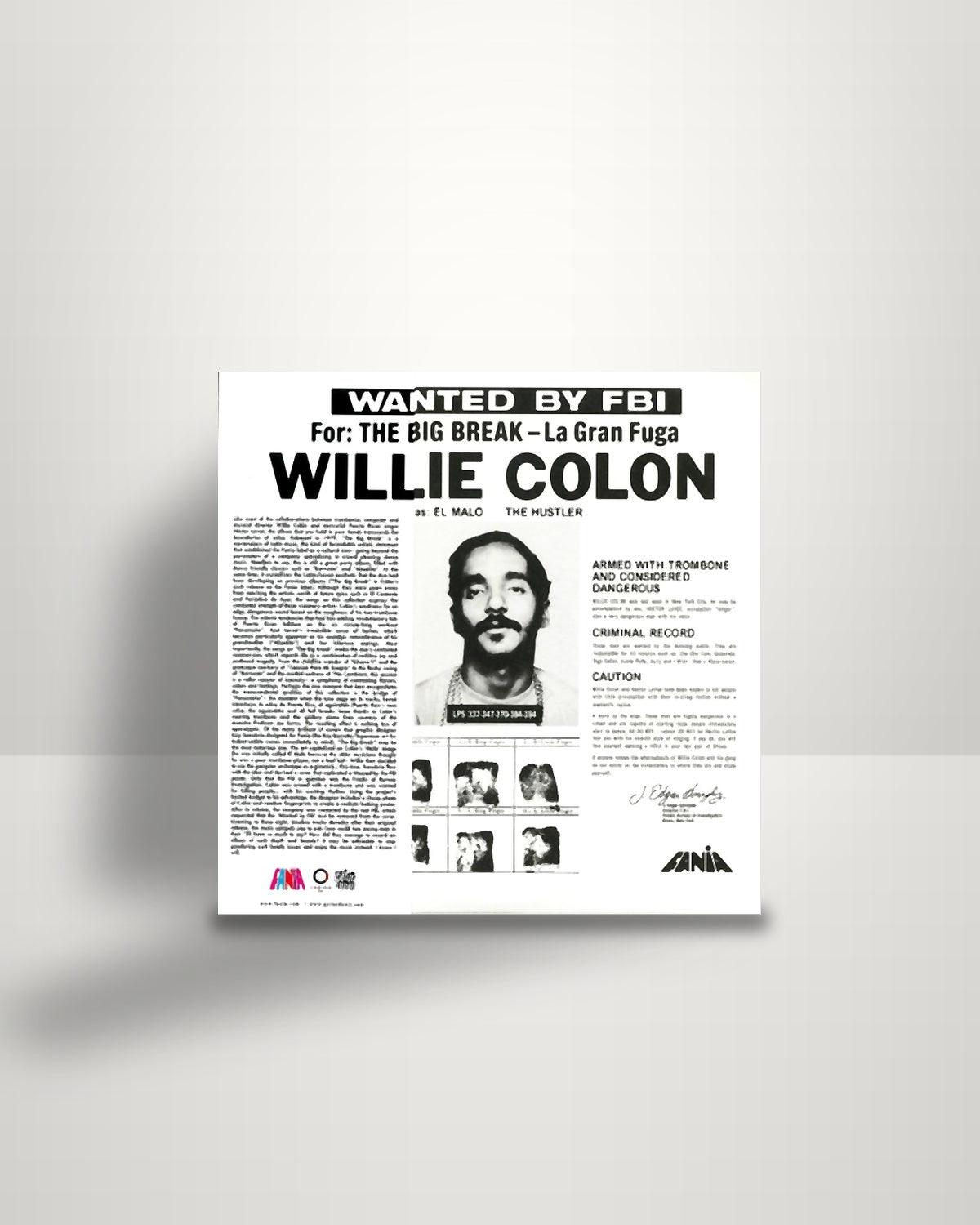 Willie Colón – Wanted By FBI / The Big Break - La Gran Fuga - Fania Records US 2018