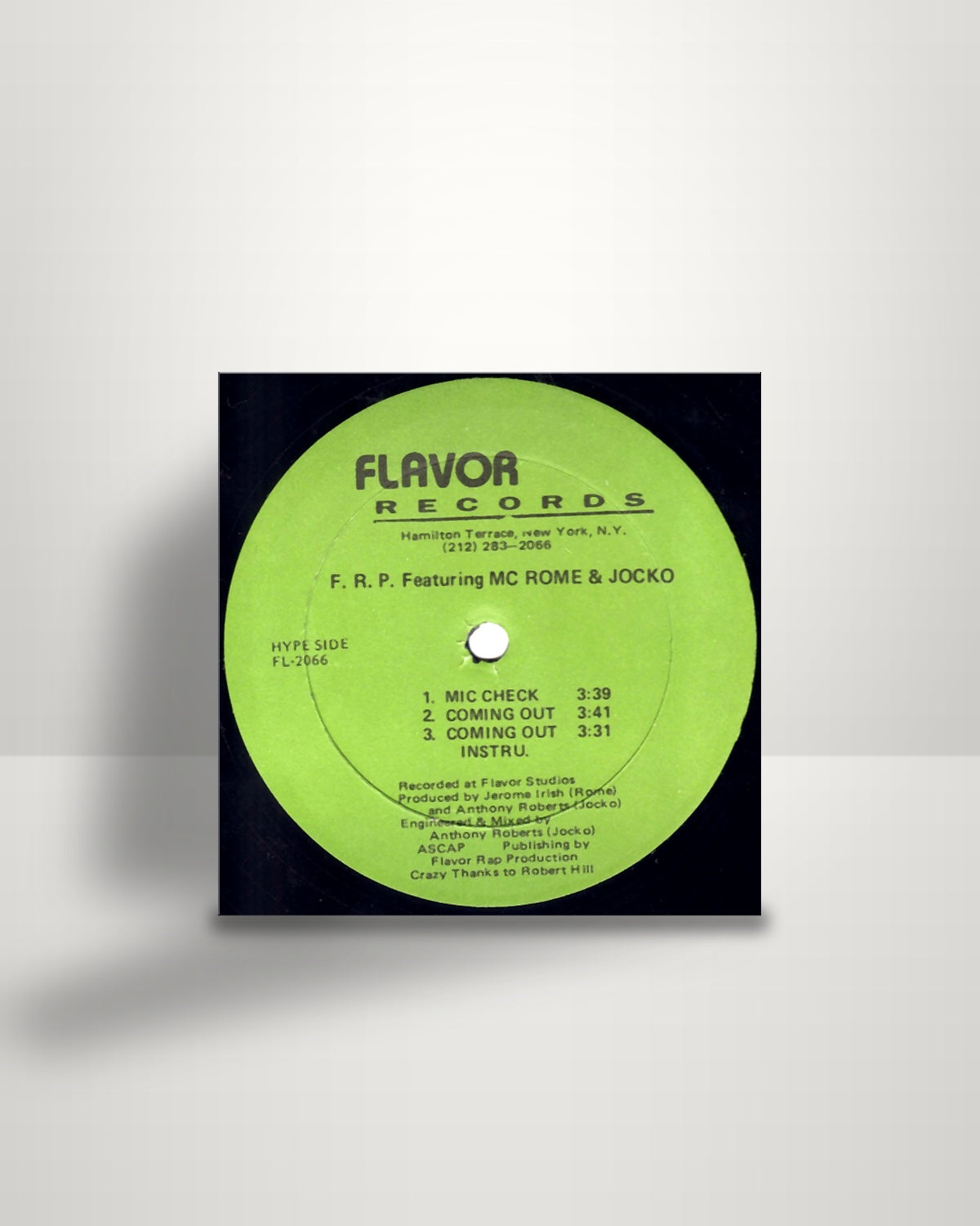 Flavor Rap Productions Featuring MC Rome & Jocko – Mic Check - 12" - Flavor Records US 1991
