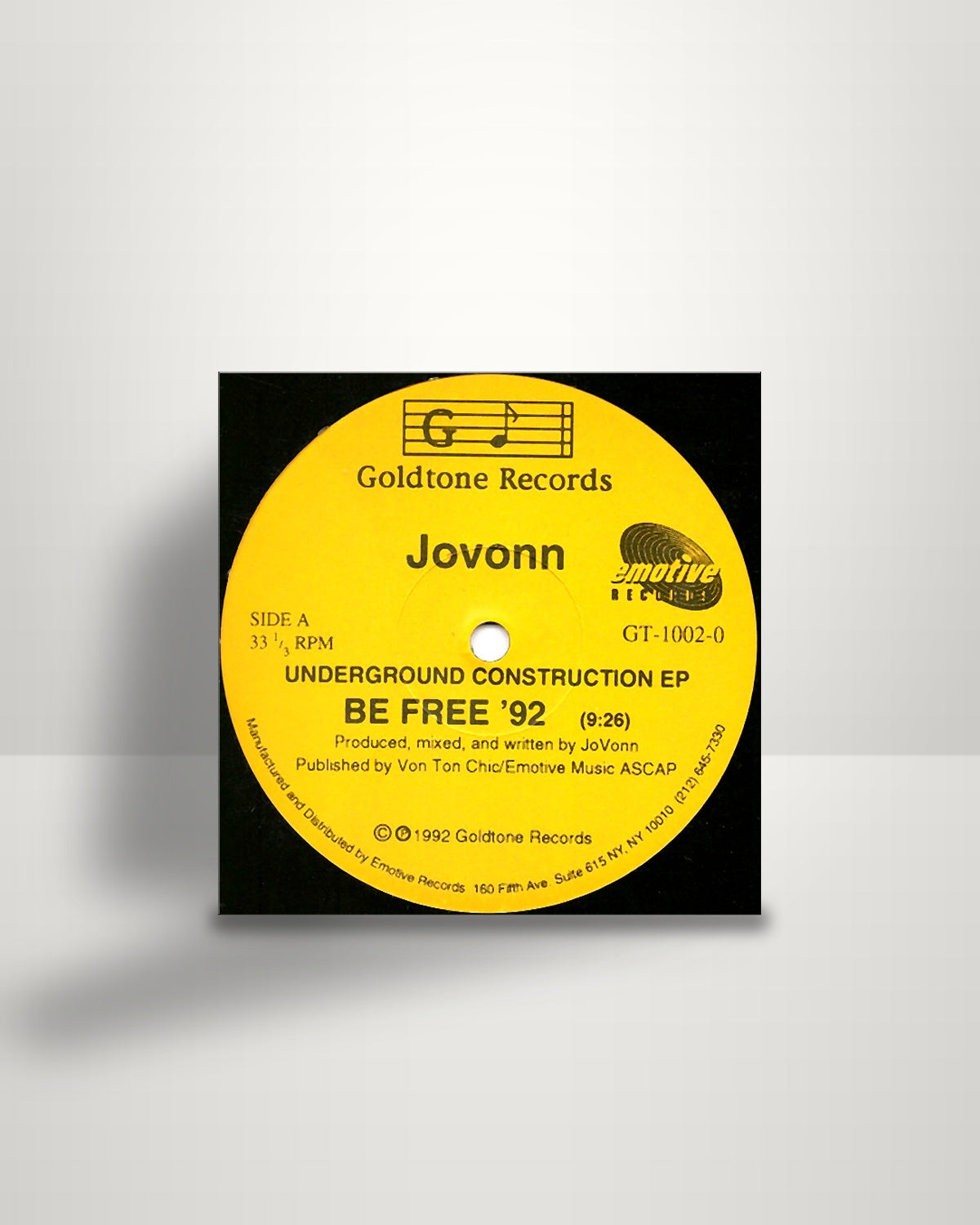 Jovonn – Underground Construction EP - 12" - Goldtone Records US 1992