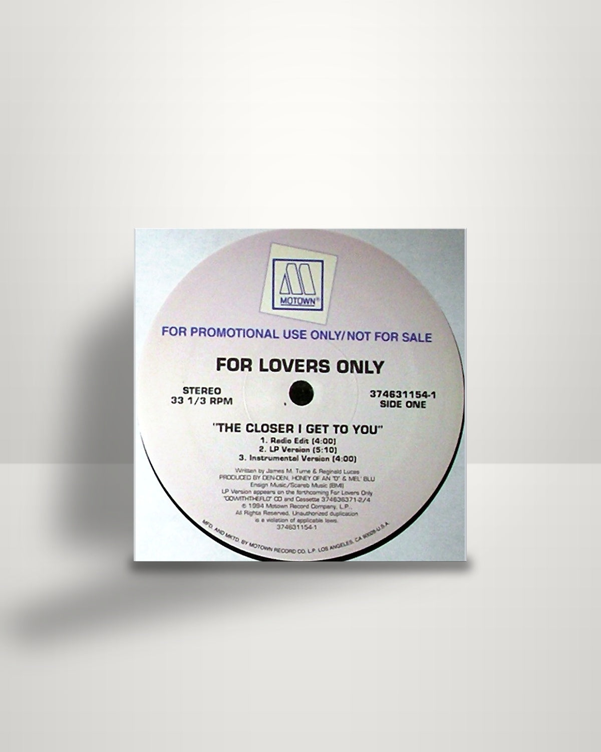 For Lovers Only – The Closer I Get To You - 12" - Motown US 1994