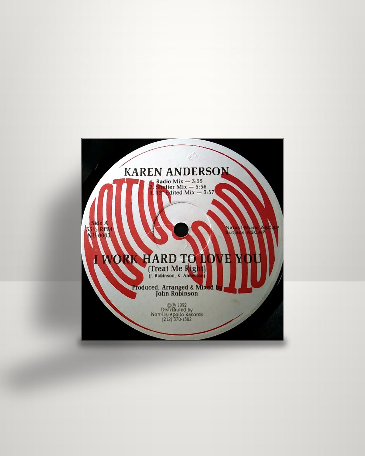 Karen Anderson – I Work Hard To Love You (Treat Me Right) - 12" - Nott-Us Records US 1992