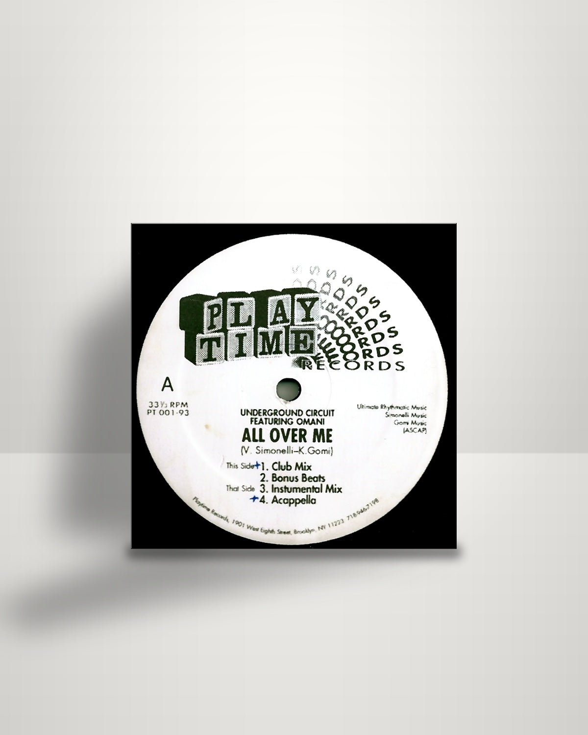 Underground Circuit Featuring Omani – All Over Me - 12" - Playtime Records US 1993