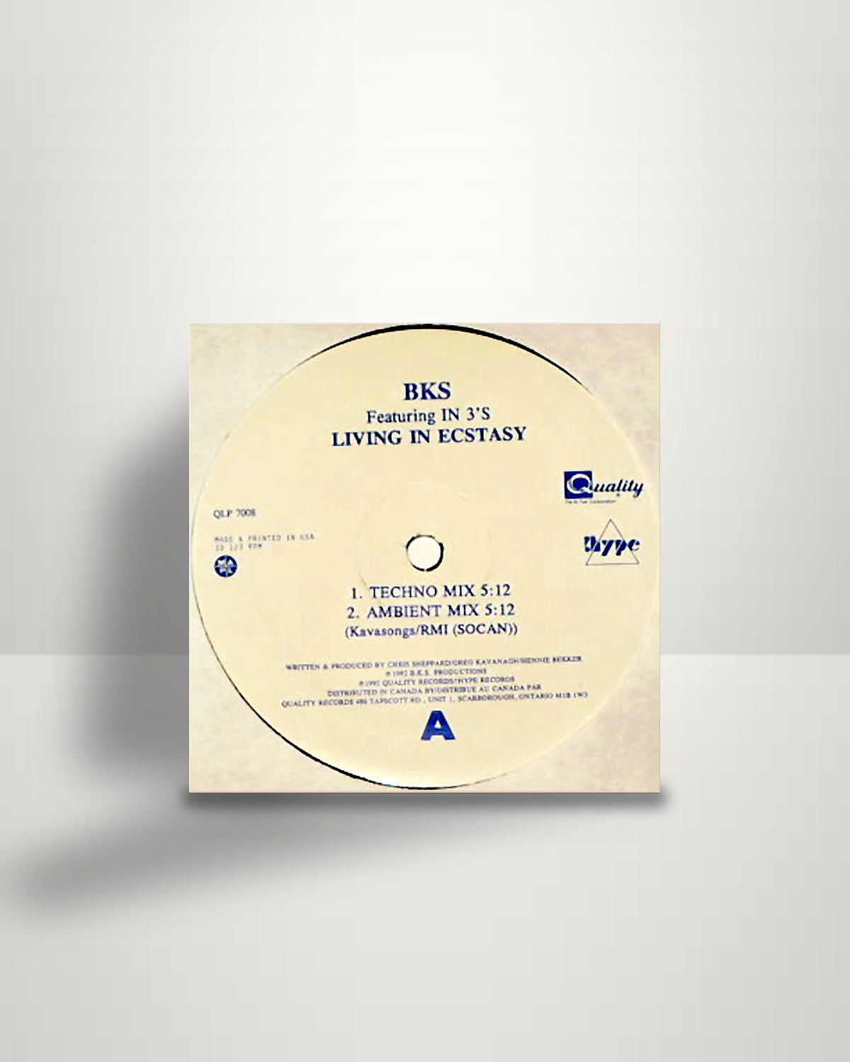 BKS Featuring In 3's – Living In Ecstasy - 12" - Quality CA 1992