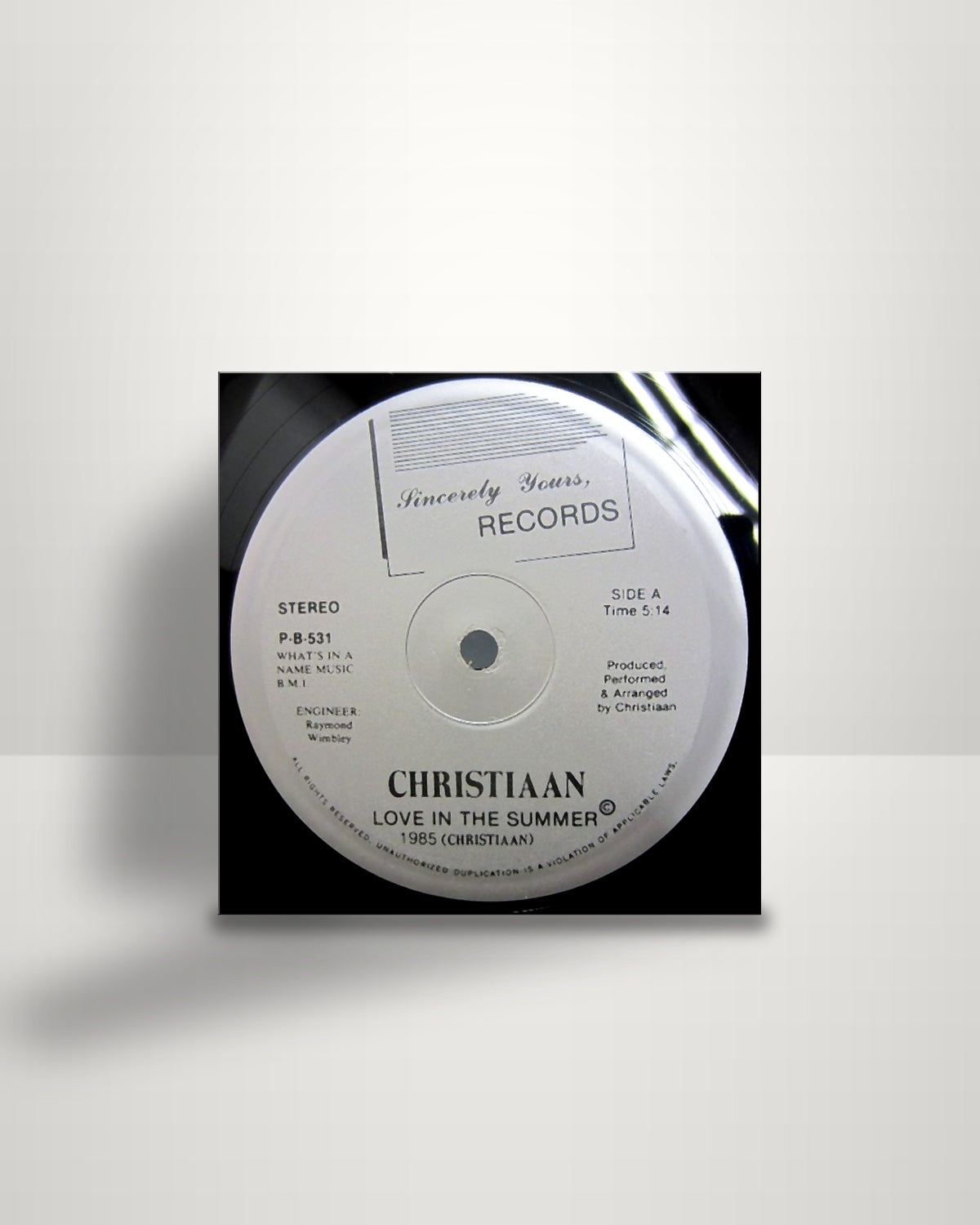Christiaan – Love In The Summer - 12" - Sincerely Yours Records US 1985