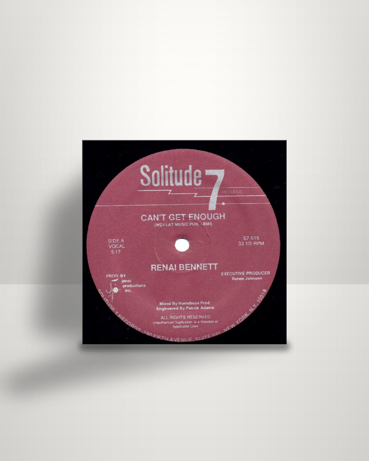 Renai Bennett – Can't Get Enough - 12" - Solitude 7 Records US 1985