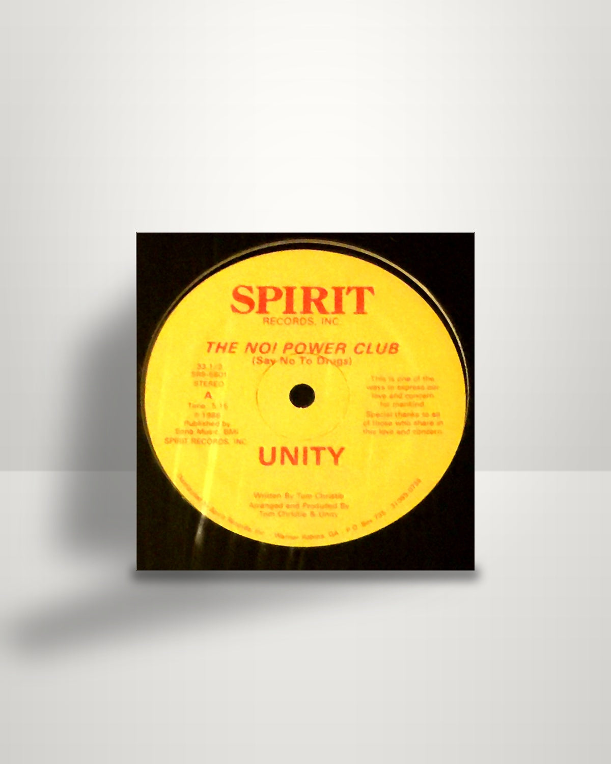 Unity – The No! Power Club (Say No To Drugs) - 12" - Spirit Records US 1986
