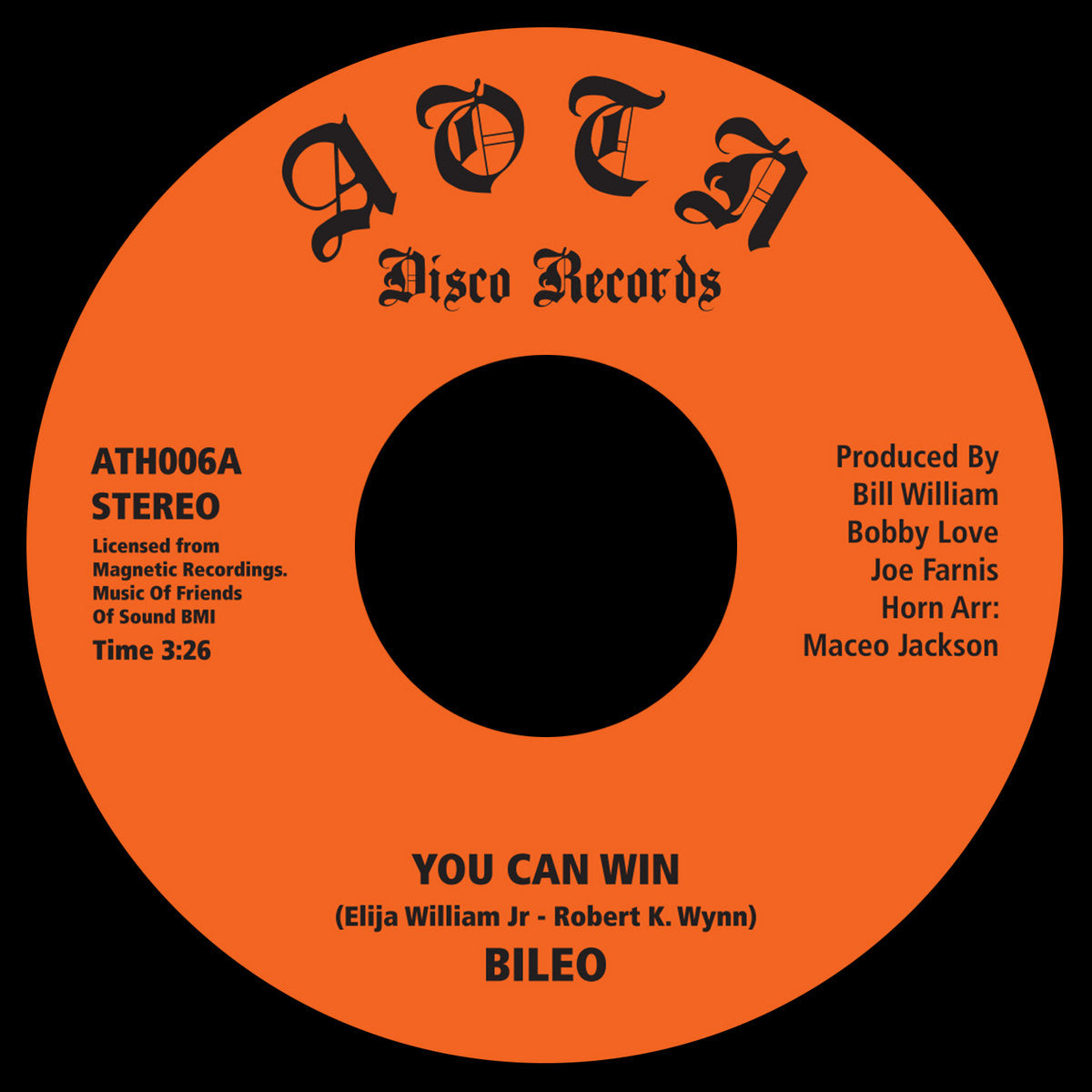 Bileo ‎– You Can Win & Let's Go Disco 7" Disco Funk Reissue AOTN